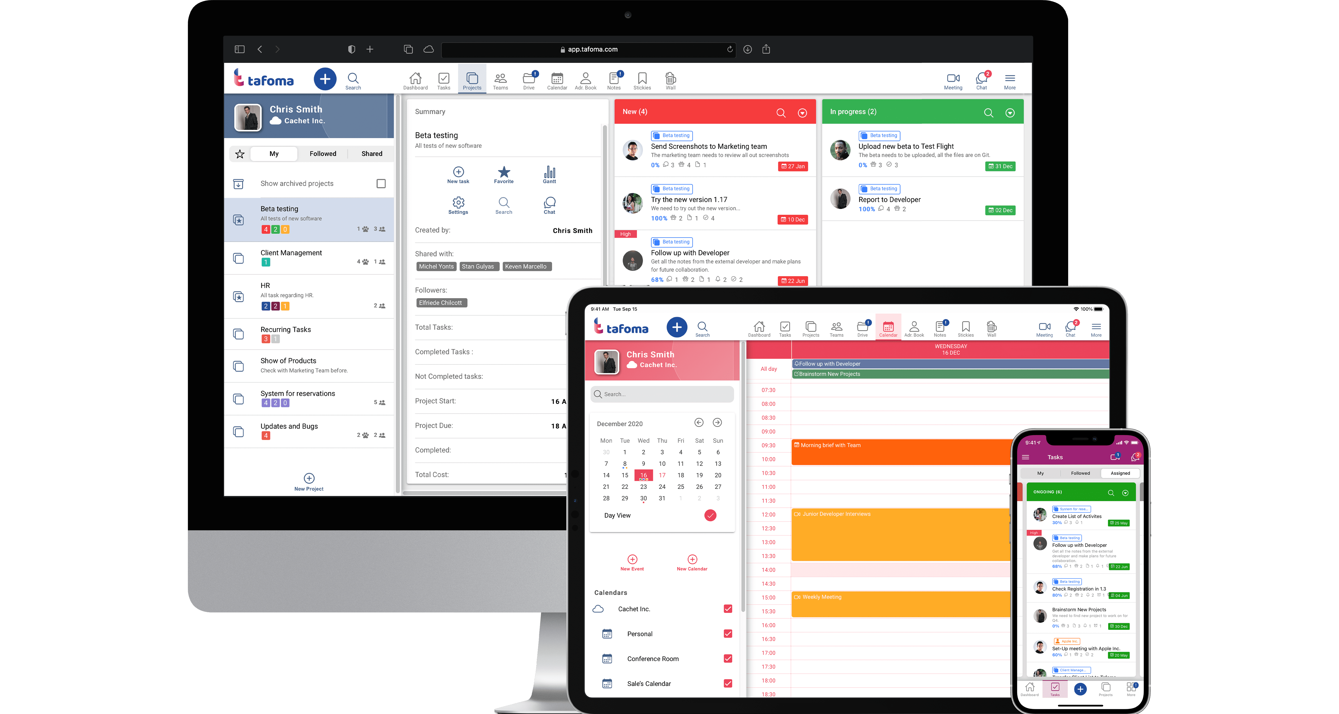 Tafoma running on a computer, a tablet and a phone.